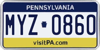 PA license plate MYZ0860