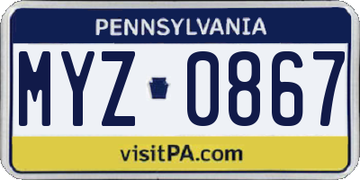 PA license plate MYZ0867