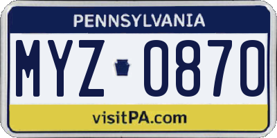 PA license plate MYZ0870
