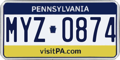 PA license plate MYZ0874
