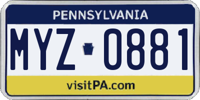 PA license plate MYZ0881