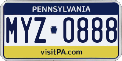 PA license plate MYZ0888