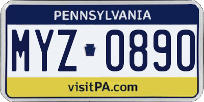 PA license plate MYZ0890