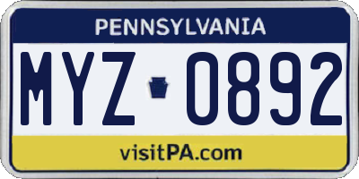PA license plate MYZ0892