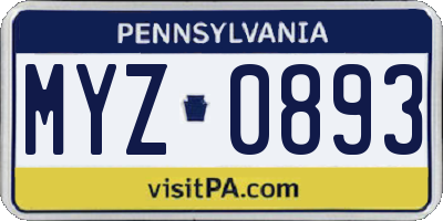 PA license plate MYZ0893