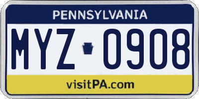 PA license plate MYZ0908