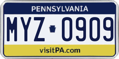 PA license plate MYZ0909
