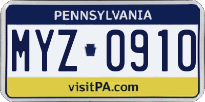PA license plate MYZ0910