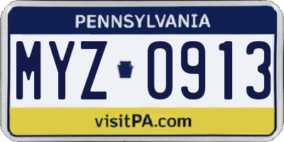 PA license plate MYZ0913