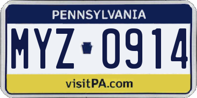 PA license plate MYZ0914