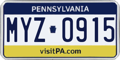 PA license plate MYZ0915