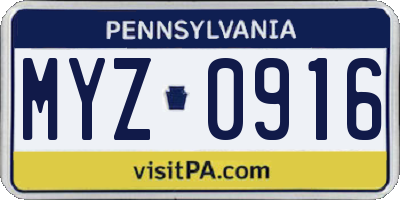 PA license plate MYZ0916