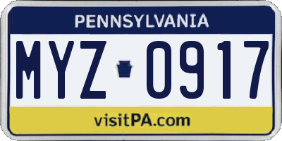 PA license plate MYZ0917
