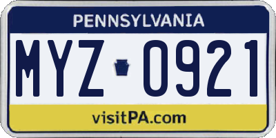 PA license plate MYZ0921