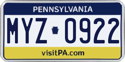 PA license plate MYZ0922