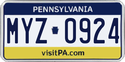 PA license plate MYZ0924