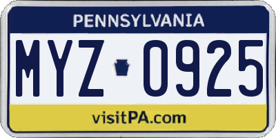 PA license plate MYZ0925