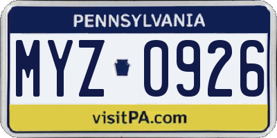 PA license plate MYZ0926