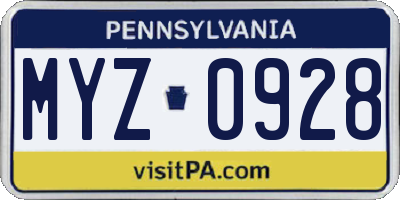 PA license plate MYZ0928