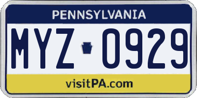 PA license plate MYZ0929