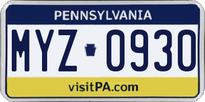 PA license plate MYZ0930