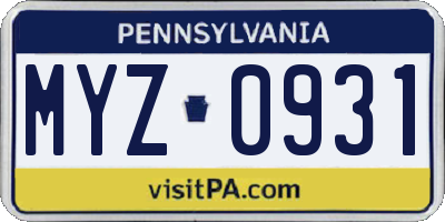 PA license plate MYZ0931
