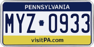 PA license plate MYZ0933