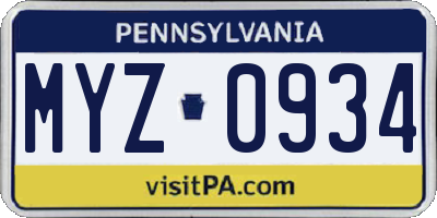PA license plate MYZ0934