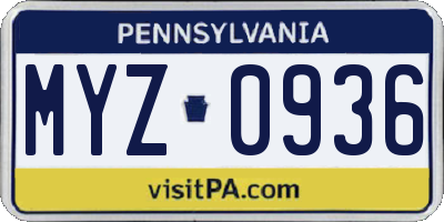 PA license plate MYZ0936