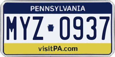 PA license plate MYZ0937