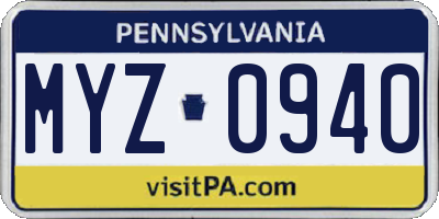 PA license plate MYZ0940