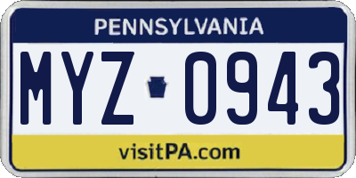 PA license plate MYZ0943