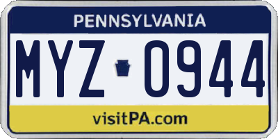 PA license plate MYZ0944
