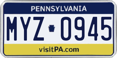 PA license plate MYZ0945