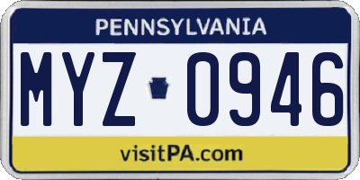 PA license plate MYZ0946