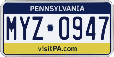 PA license plate MYZ0947