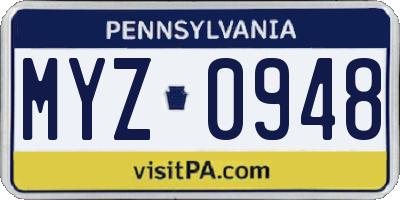 PA license plate MYZ0948