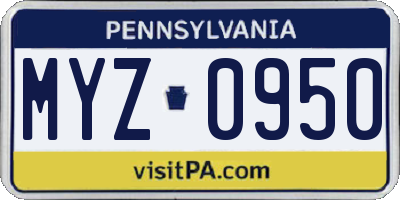 PA license plate MYZ0950