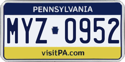 PA license plate MYZ0952