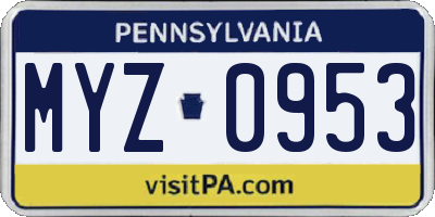 PA license plate MYZ0953