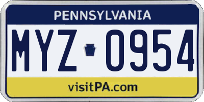 PA license plate MYZ0954