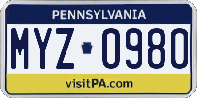 PA license plate MYZ0980