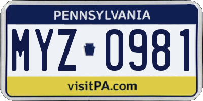 PA license plate MYZ0981