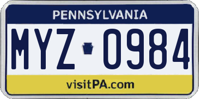 PA license plate MYZ0984