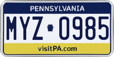 PA license plate MYZ0985
