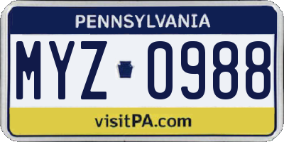 PA license plate MYZ0988