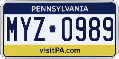 PA license plate MYZ0989