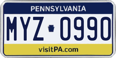 PA license plate MYZ0990