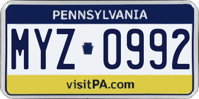 PA license plate MYZ0992
