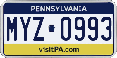 PA license plate MYZ0993